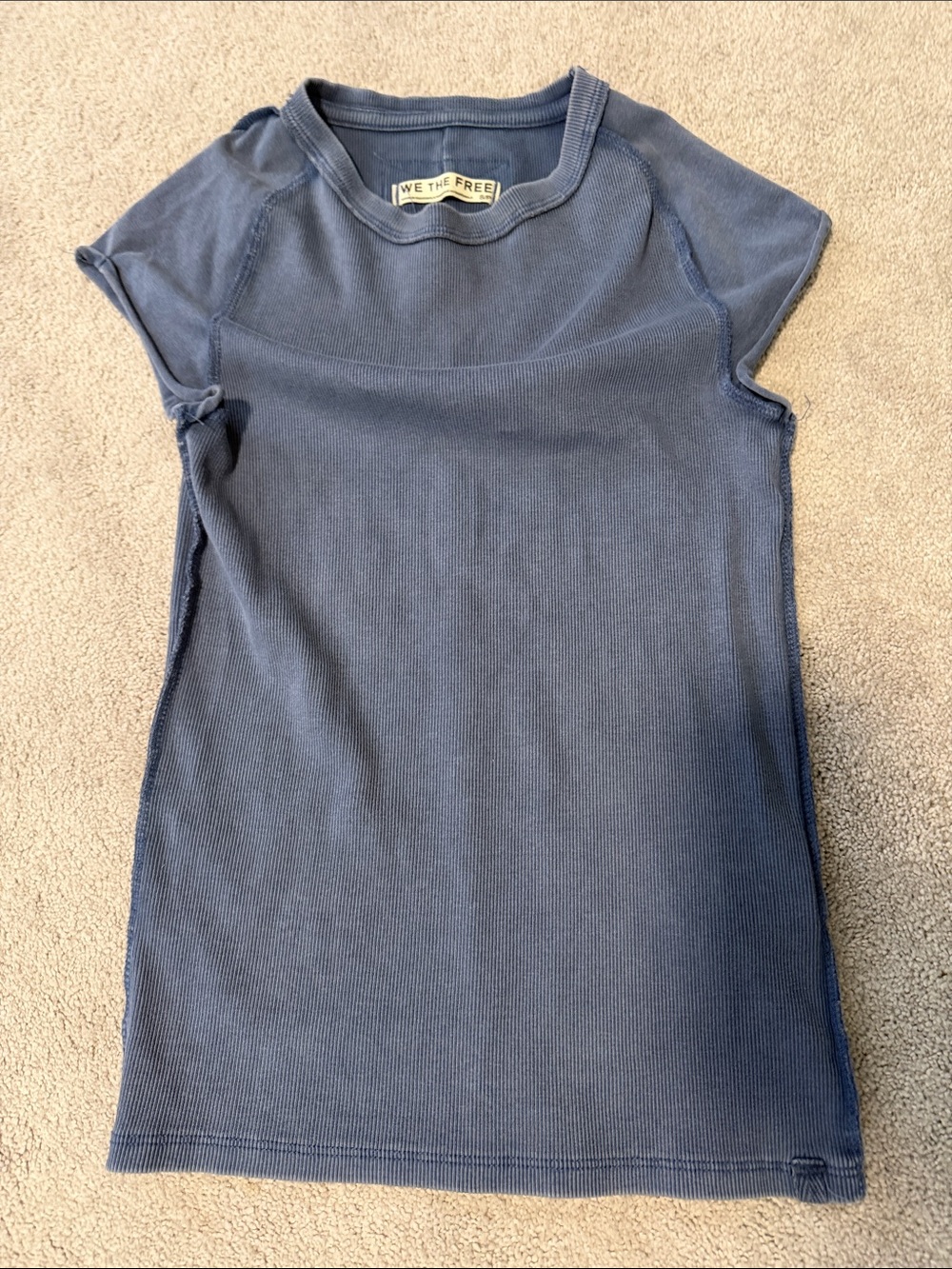 We The Free Slate Blue Ribbed Cap-Sleeve Tee
